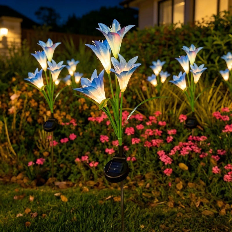 CEGarden solar powered artificial lily garden lights red blue white flower stake lights