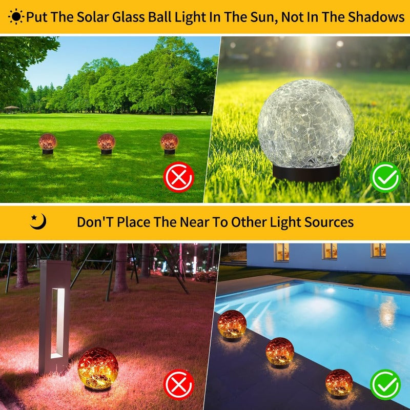 CEGarden solar cracked glass globe lights outdoor garden ball lights 2-8 pack