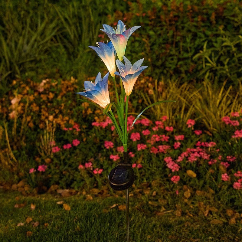 CEGarden solar powered artificial lily garden lights red blue white flower stake lights