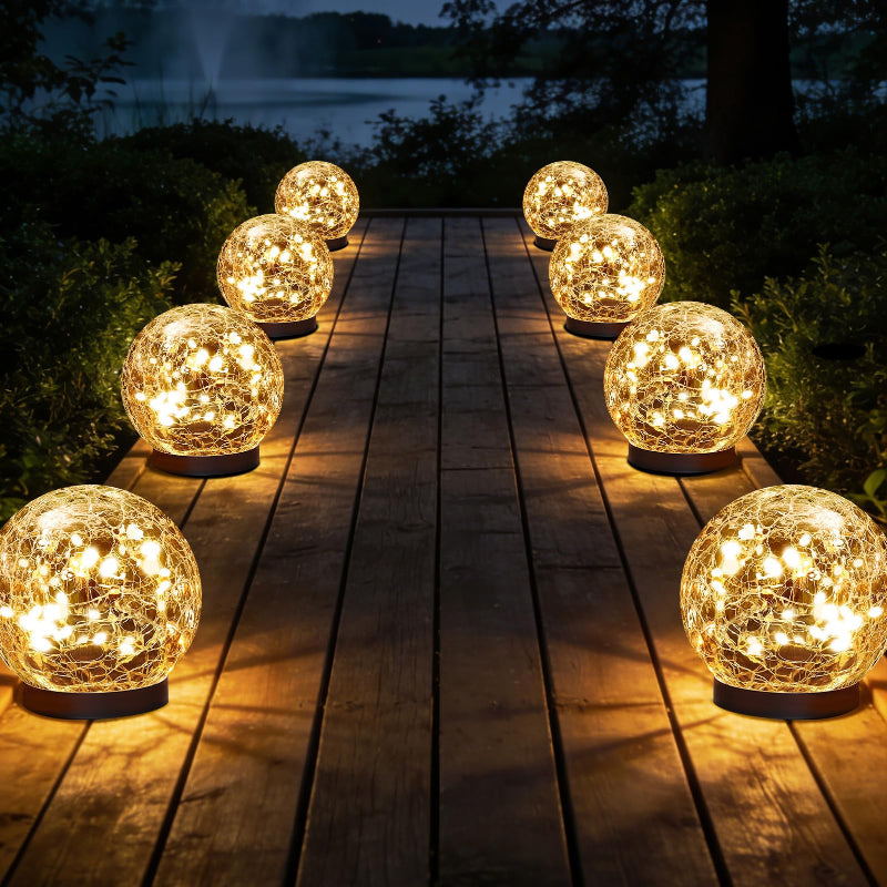 CEGarden solar cracked glass globe lights outdoor garden ball lights 2-8 pack