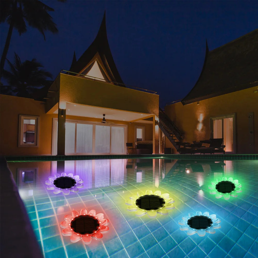 Solar pool light remote control showing 12 color modes and lighting options
