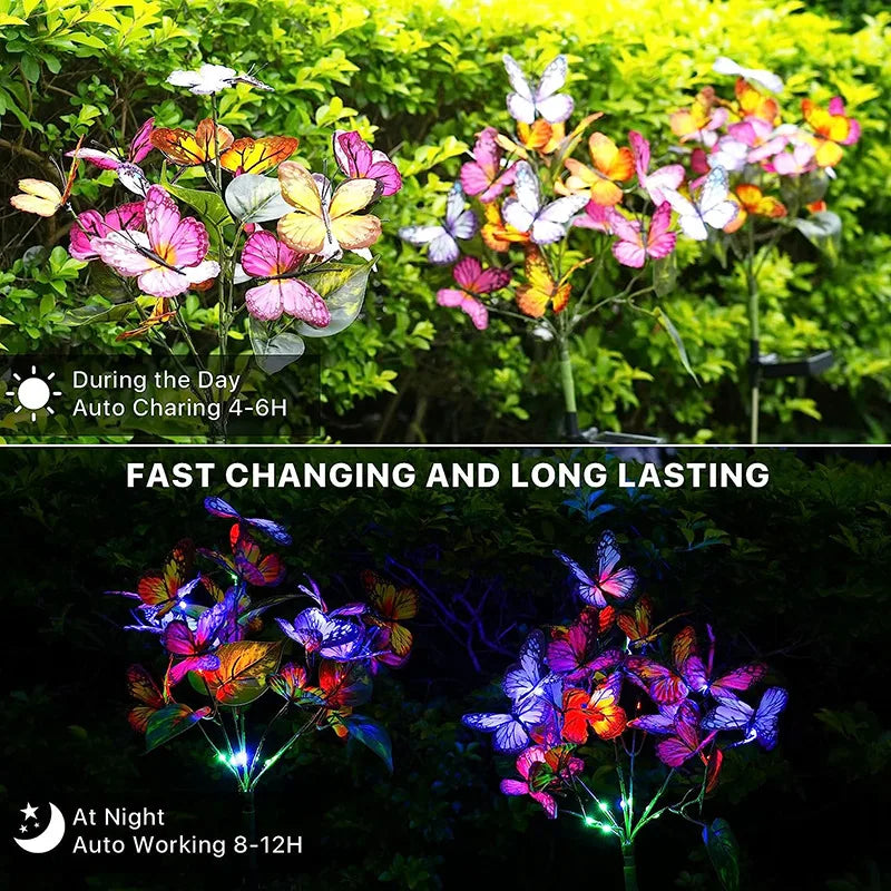 RGB color changing solar butterfly light multi-color display outdoor garden