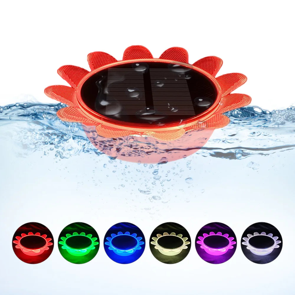 IP68 waterproof solar light underwater in pond with colorful RGB illumination