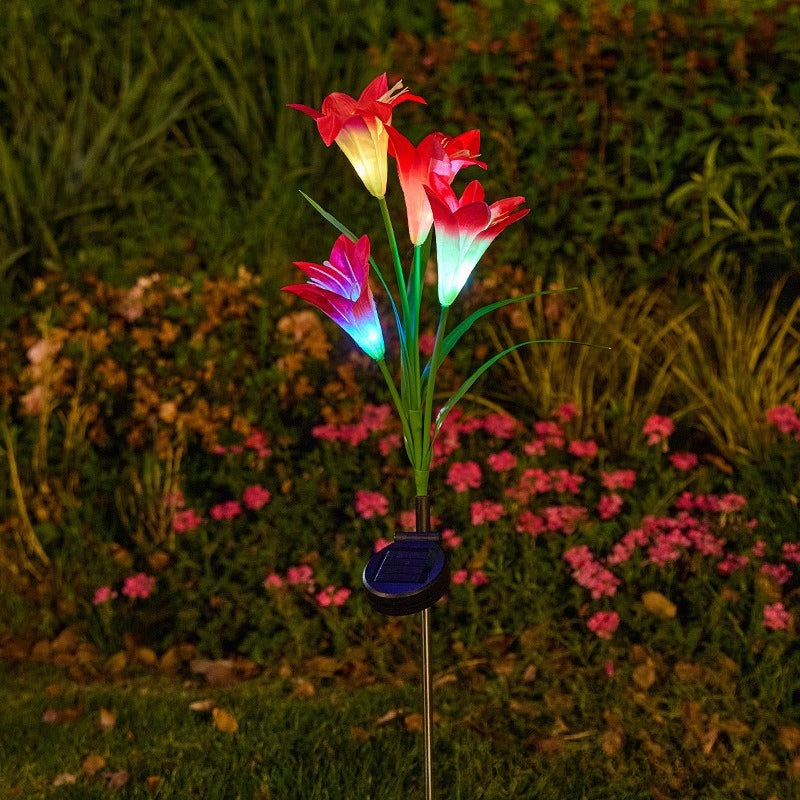 CEGarden solar powered artificial lily garden lights red blue white flower stake lights