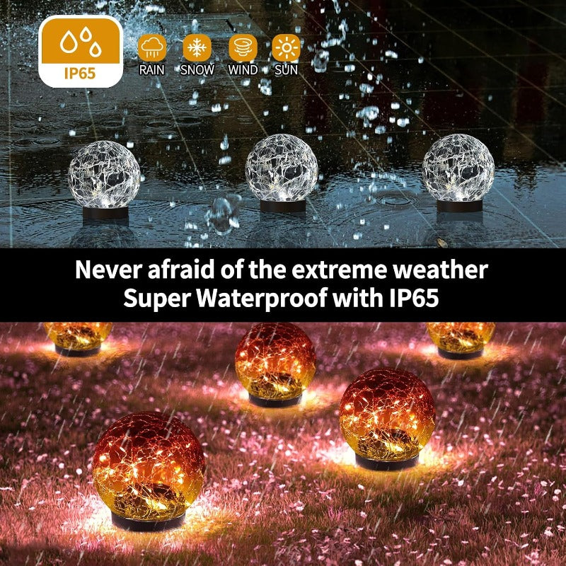 CEGarden solar cracked glass globe lights outdoor garden ball lights 2-8 pack