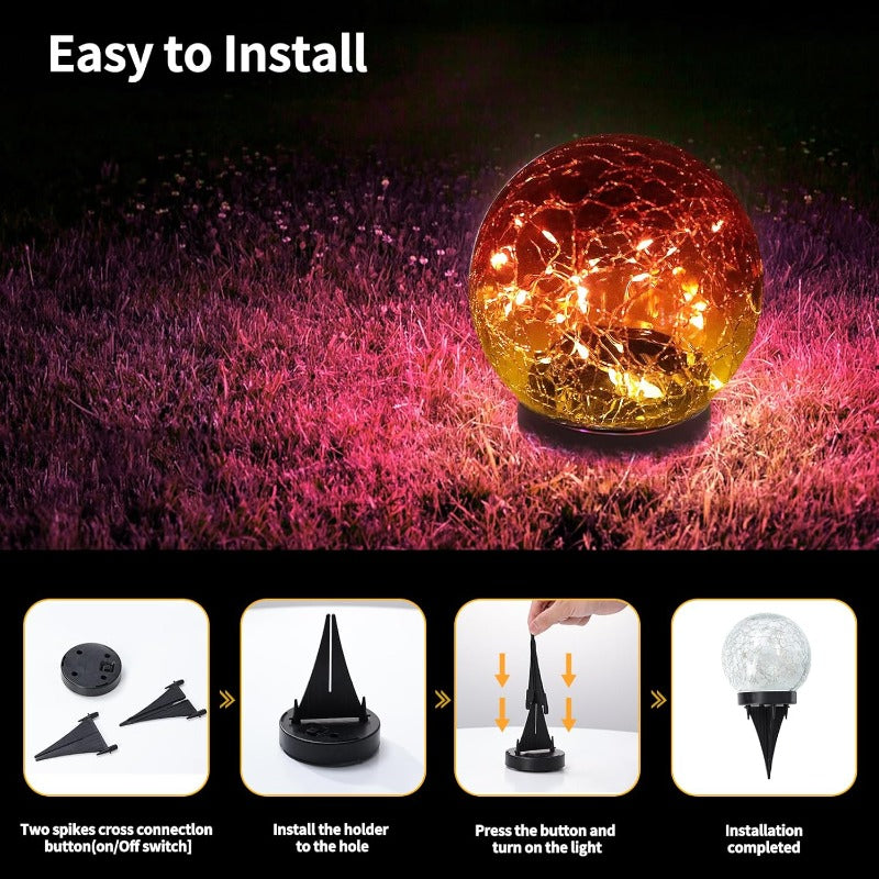CEGarden solar cracked glass globe lights outdoor garden ball lights 2-8 pack