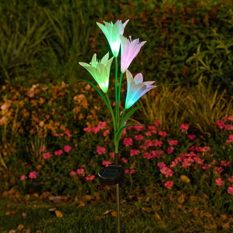 CEGarden solar powered artificial lily garden lights red blue white flower stake lights