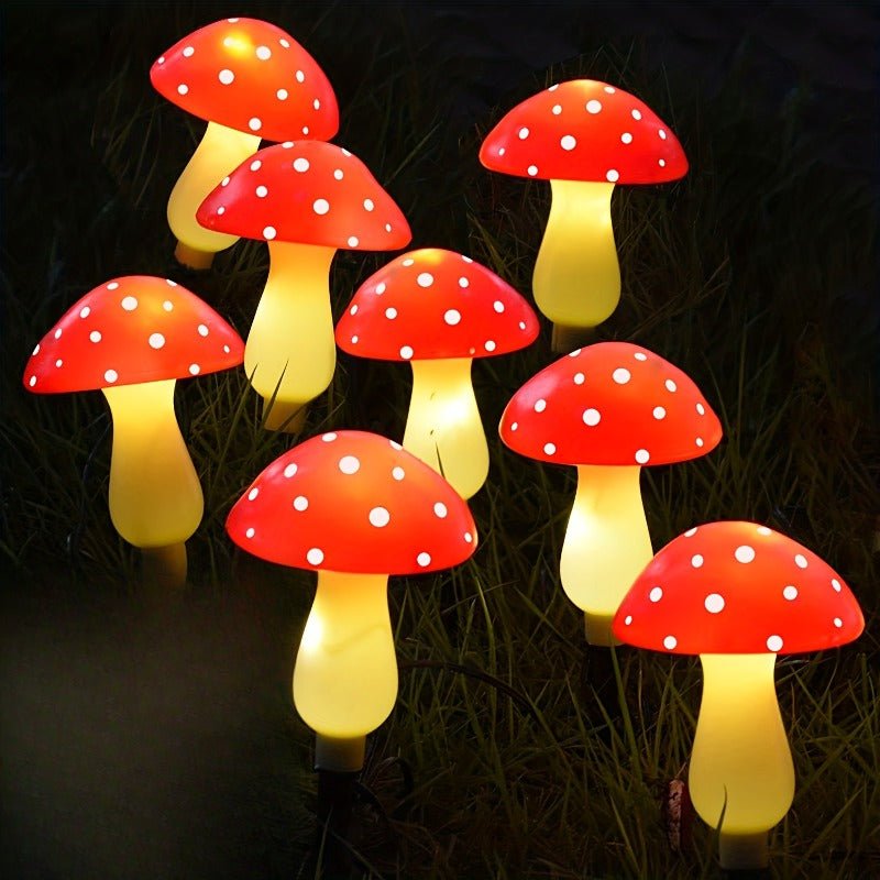 8 Pack Solar Outdoor Red Mushroom Decorative Lights - CE GARDEN