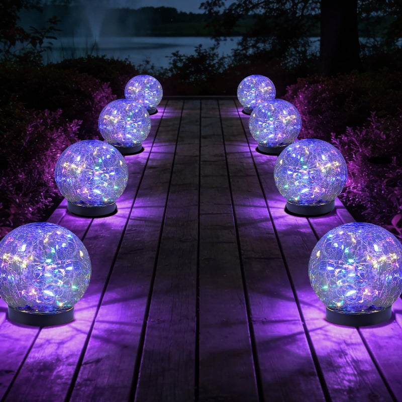 CEGarden solar cracked glass globe lights outdoor garden ball lights 2-8 pack