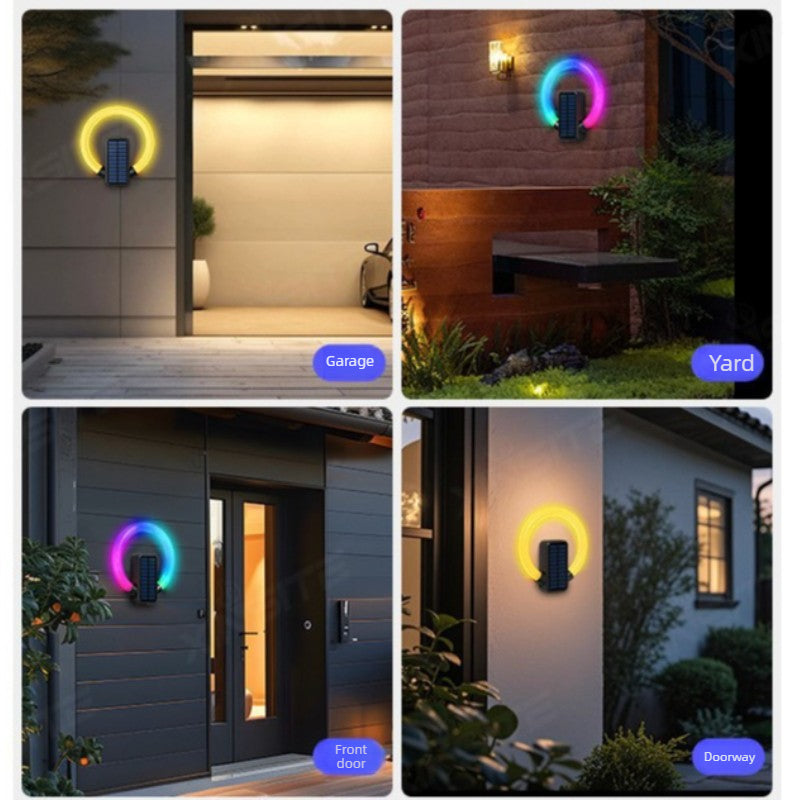 Solar RGB Ring Wall Light – IP65 Waterproof Outdoor Garden LED Lamp