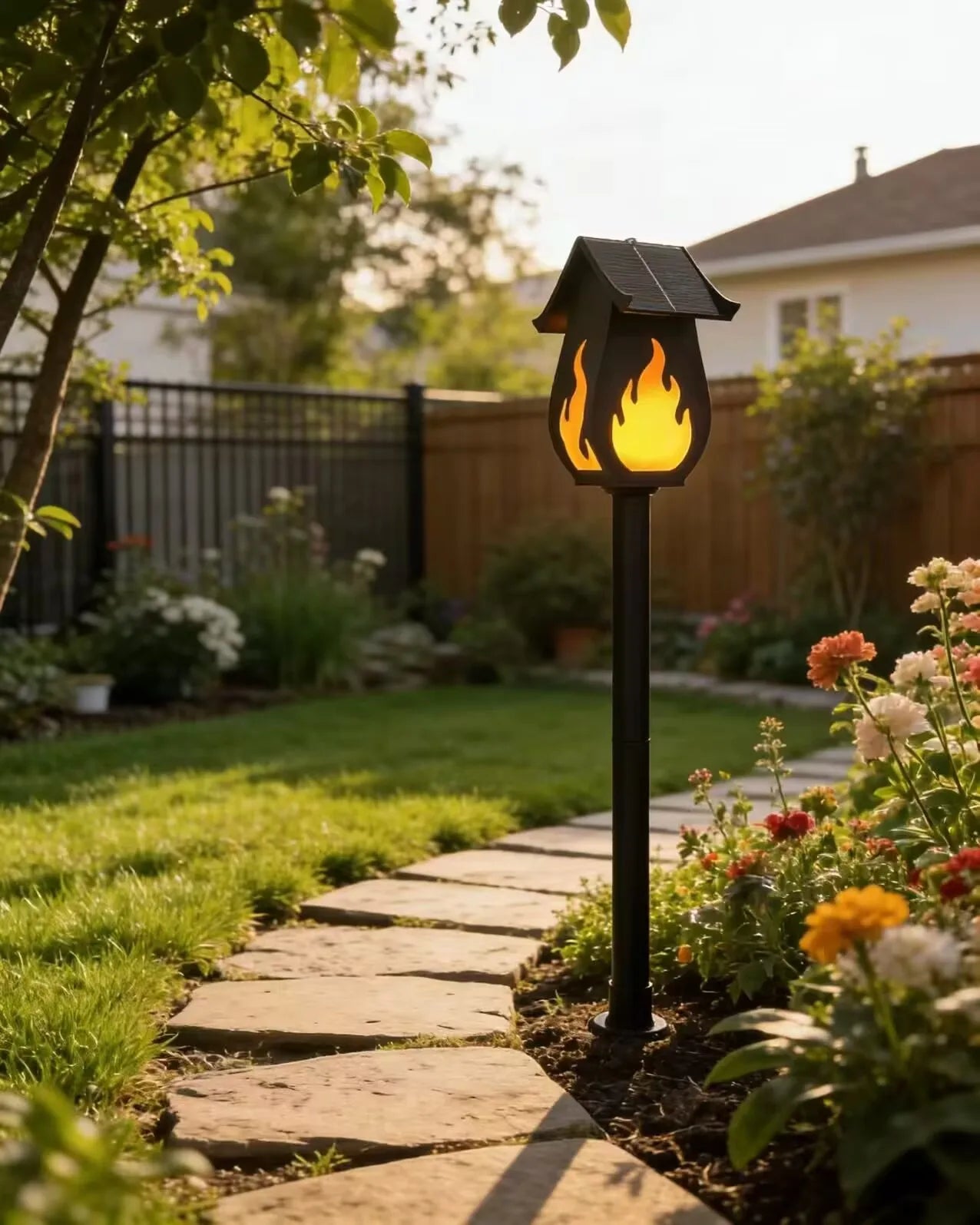 RGB color changing solar pathway stakes multiple colors display outdoor