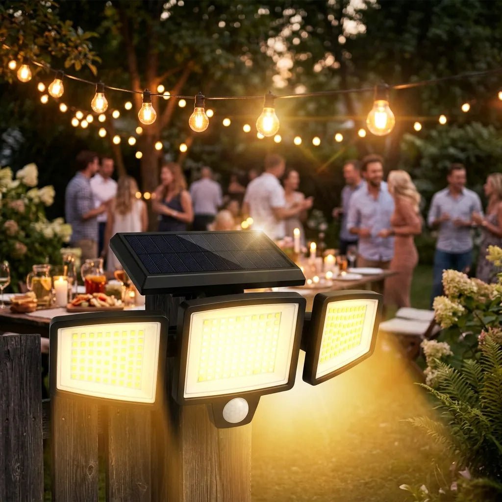 CEgarden Ultra Bright 3-Head Solar Motion Sensor Security Light - 1200LM IP65 Waterproof - CE GARDEN