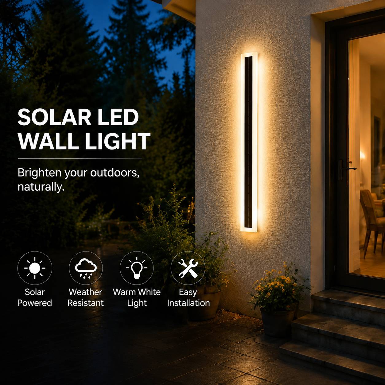Modern Solar LED Wall Light – IP65 Outdoor Garden Lighting