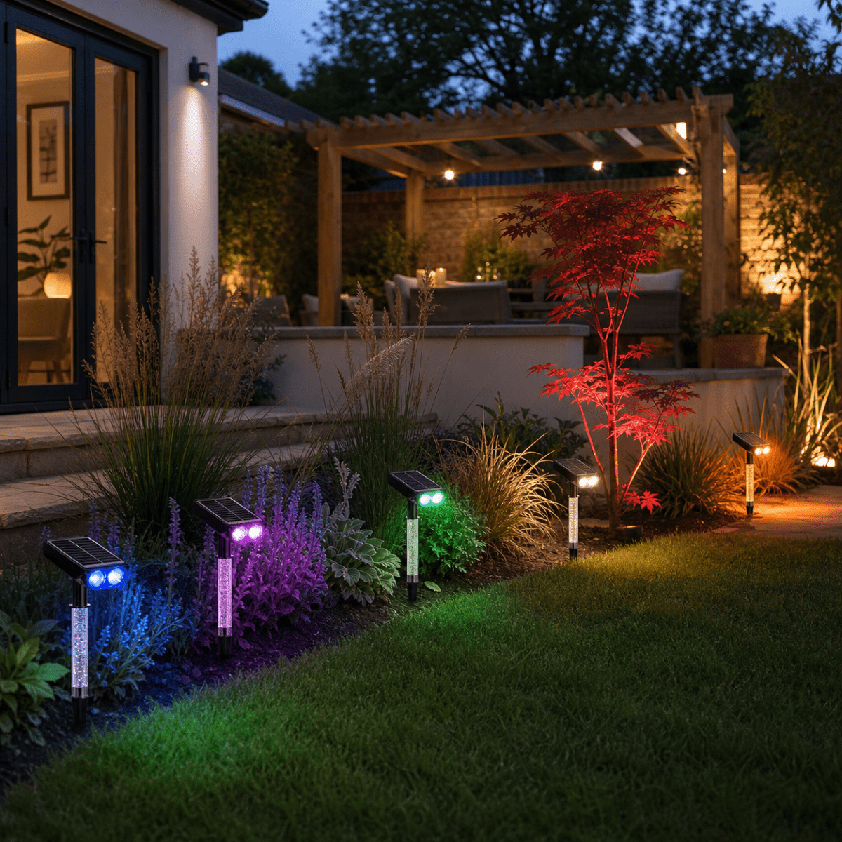 RGB Solar Spotlights – Warm White, IP65 Waterproof - CE GARDEN