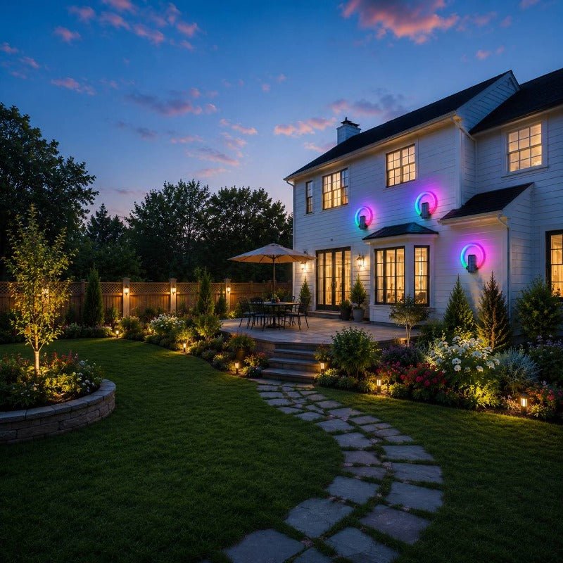 Solar RGB Ring Wall Light – IP65 Waterproof Outdoor Garden LED Lamp - CE GARDEN