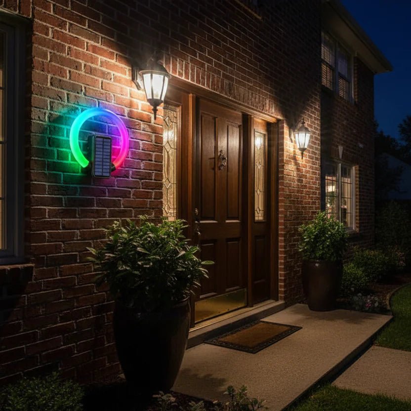 Solar Ring Wall Light Outdoor IP65 Waterproof RGB LED Garden Wall Lamp - CE GARDEN